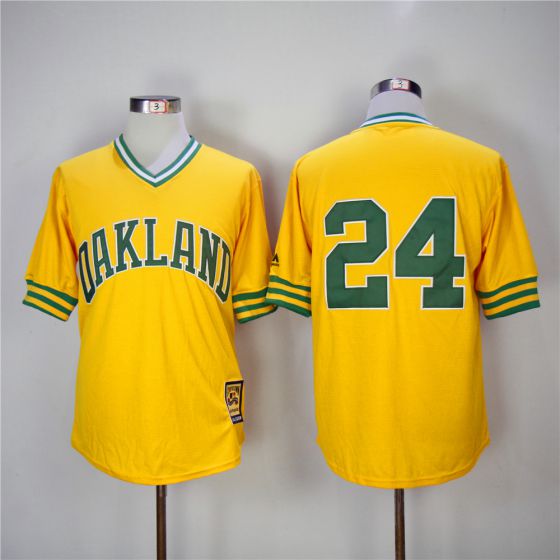 Men Oakland Athletics #24 Rickey Henderson Yellow 1981 Game Throwback MLB Jerseys->seattle mariners->MLB Jersey